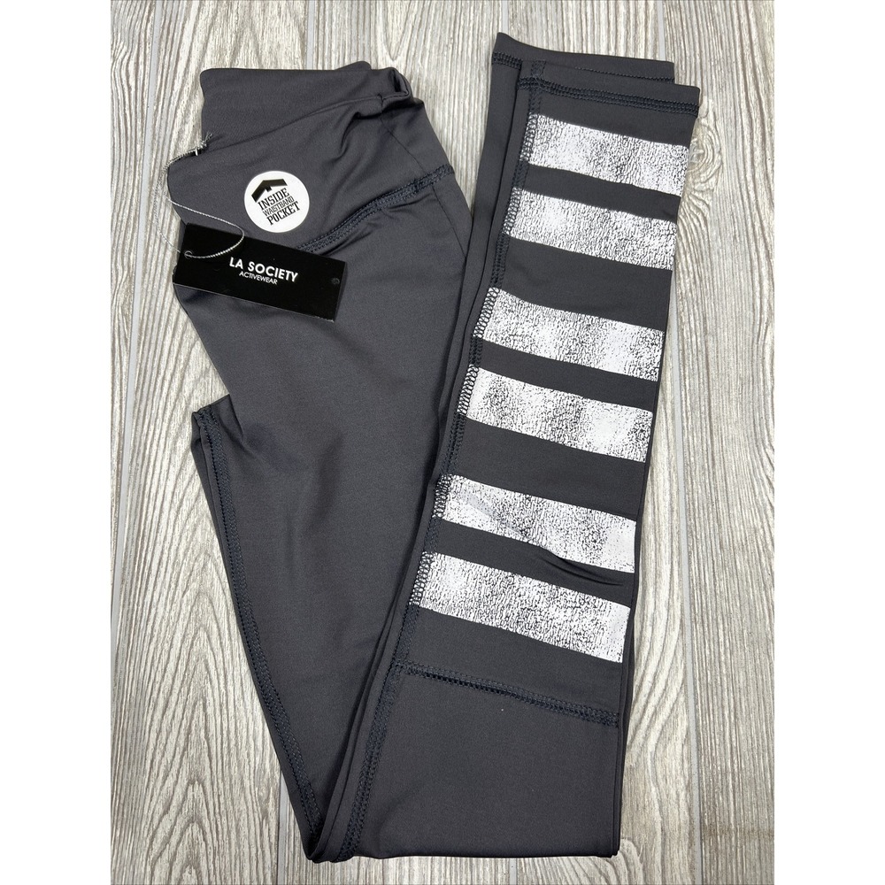 NWT LA Society Zip Back Pocket V Panel Leggings LAY1505 Womens SZ Small